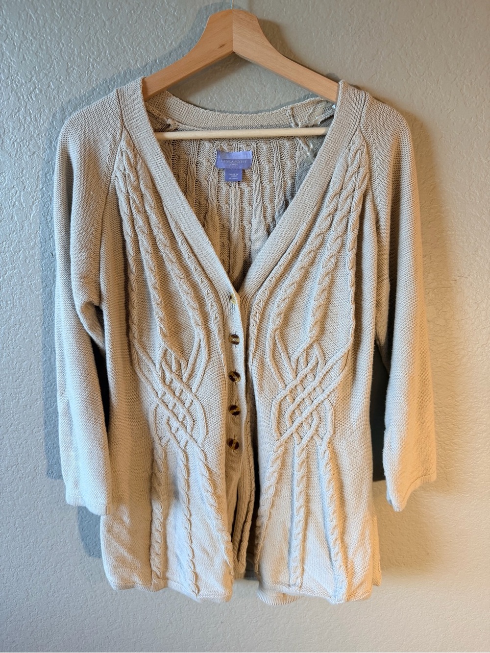 Laura Scott Cream Cable Knit V-Neck Button Cardigan Petite XL